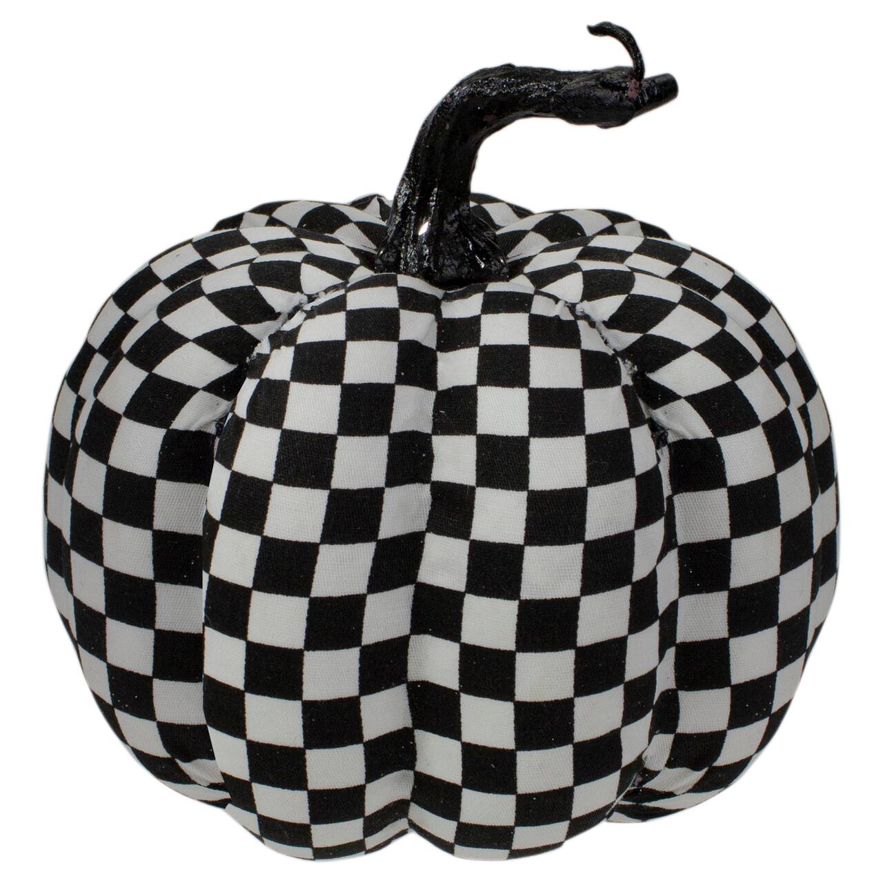 6.5" White & Black Plaid Fall Harvest Tabletop Pumpkin